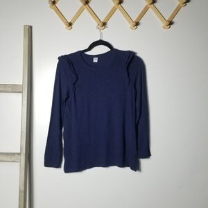 NWT OLD NAVY WOMEN'S NAVY RUFFLED LONG SLEEVE BLOUSE SIZE SMALL